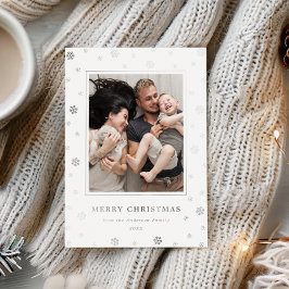 Tarjeta Festiva Con Relieve Metalizado Copos de Nieve Navideños Modernos y Caprichosos