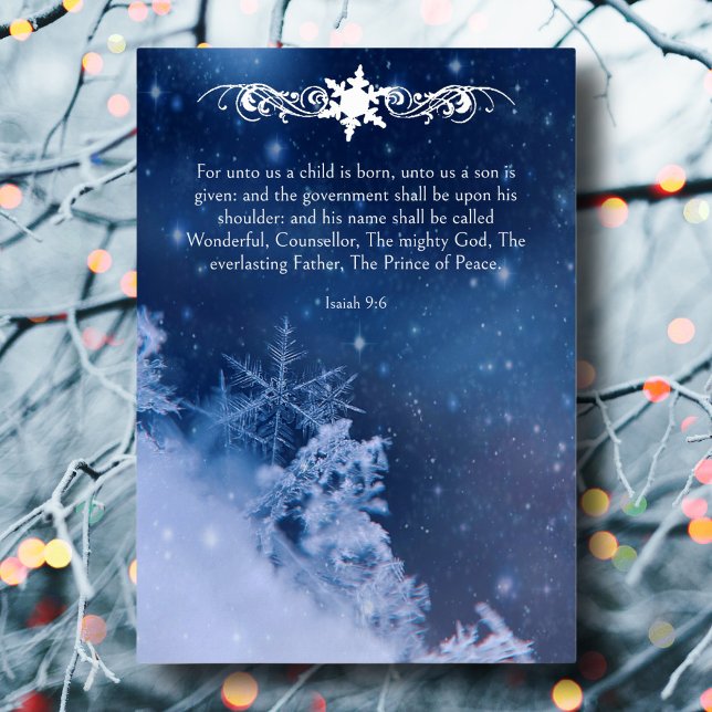 Tarjeta Festiva Con Relieve Metalizado Copos de nieve versículos cristianos de Jesucristo (Subido por el creador)