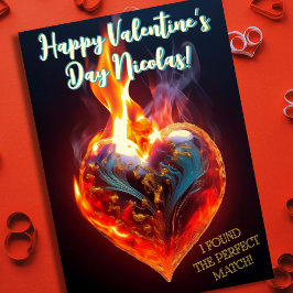 Tarjeta Festiva Con Relieve Metalizado Corazón ardiente - Día de San Valentín personaliza