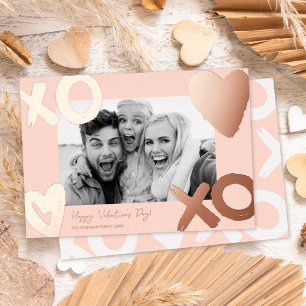 Tarjeta Festiva Con Relieve Metalizado Corazón xo de oro rosa foto día de San Valentín
