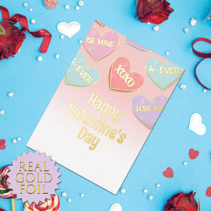 Tarjeta Festiva Con Relieve Metalizado Corazones de Dulce Lindos Día de San Valentín Dora