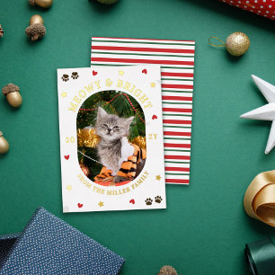 Tarjeta Festiva Con Relieve Metalizado Corazones Estrellas Huellas Meowy Brillante Gato N