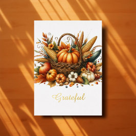Tarjeta Festiva Con Relieve Metalizado Cornucopia Thanksgiving Watercolor Harvest Bounty