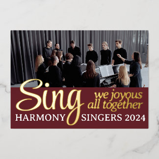 Tarjeta Festiva Con Relieve Metalizado Coro coro coro merry Christmas Singer Music Photo