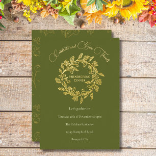 Tarjeta Festiva Con Relieve Metalizado Corona de bayas elegantes de otoño, Friendsgiving