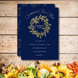 Tarjeta Festiva Con Relieve Metalizado Corona de bayas otoñales chic oscuro azul dorado s