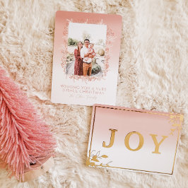 Tarjeta Festiva Con Relieve Metalizado Corona de Navidad alegre con foto personalizada