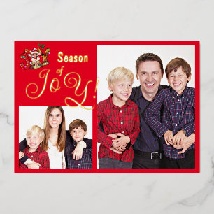 Tarjeta Festiva Con Relieve Metalizado Corona de Navidad con Foto Familiar de Alegría Est