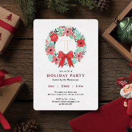 Tarjeta Festiva Con Relieve Metalizado Corona de Navidad con lazo rojo monograma Fiesta d