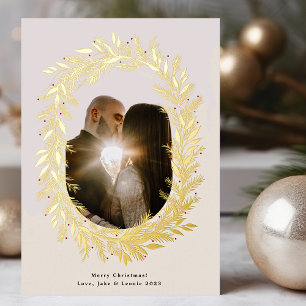 Tarjeta Festiva Con Relieve Metalizado Corona de Navidad de marco de pino clásico Foto do