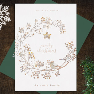 Tarjeta Festiva Con Relieve Metalizado Corona de Navidad de Oro Prensado Feliz Navidad Fe