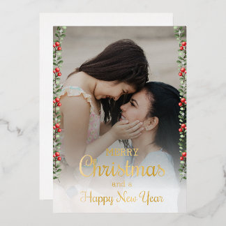 Tarjeta Festiva Con Relieve Metalizado Corona de Navidad personalizada con foto Feliz Nav