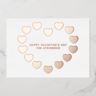 Tarjeta Festiva Con Relieve Metalizado Cortos corazones de oro rosa personalizado El día