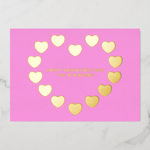 Tarjeta Festiva Con Relieve Metalizado Cortos corazones de oro rosado personalizado El dí