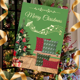 Tarjeta Festiva Con Relieve Metalizado Cosy Bench Merry Christmas