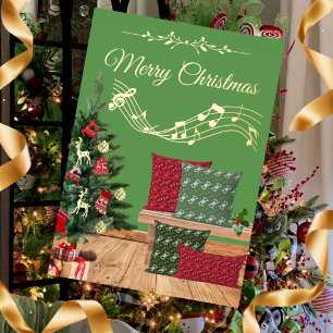 Tarjeta Festiva Con Relieve Metalizado Cosy Bench Merry Christmas