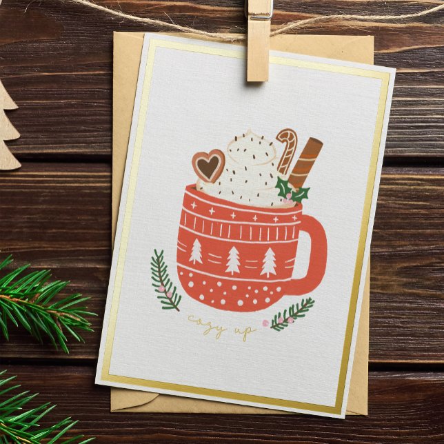 Tarjeta Festiva Con Relieve Metalizado Cosy Up Hot Cocoa Mug Navidades Bonito Gold (Subido por el creador)