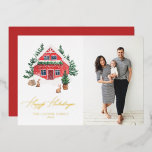 Tarjeta Festiva Con Relieve Metalizado Cozy Watercolor Red Winter Cottage Felices Fiestas<br><div class="desc">¡Felices Fiestas! Envíe saludos cálidos de vacaciones a la familia y amigos con esta tarjeta de vacaciones de Relieve metalizado de oro de personalizable. Cuenta con una casita de campo de invierno de color rojo acuático con una impresionante escena de invierno. Personalice esta tarjeta de vacaciones de acuarela añadiendo sus...</div>