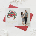 Tarjeta Festiva Con Relieve Metalizado Cozy Watercolor Red Winter Cottage Felices Fiestas<br><div class="desc">¡Felices Fiestas! Envíe saludos cálidos de vacaciones a la familia y amigos con esta tarjeta de vacaciones de Relieve metalizado de oro de personalizable. Cuenta con una casita de campo de invierno de color rojo acuático con una impresionante escena de invierno. Personalice esta tarjeta de vacaciones de acuarela añadiendo sus...</div>