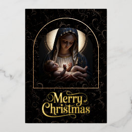 Tarjeta Festiva Con Relieve Metalizado “Cradled in Divine Light” Foil Holiday Card