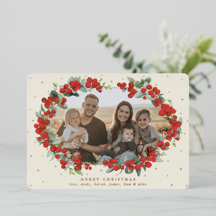 Tarjeta Festiva Con Relieve Metalizado Cream Red Berry + Eucalyptus Navidades Foto
