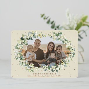 Tarjeta Festiva Con Relieve Metalizado Cream Snowberry + Eucalyptus Navidades Foto
