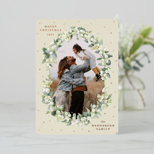 Tarjeta Festiva Con Relieve Metalizado Cream Snowberry+Eucalyptus Navidades Foto