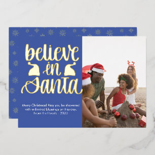 Tarjeta Festiva Con Relieve Metalizado Creencia moderna en Santa Photo
