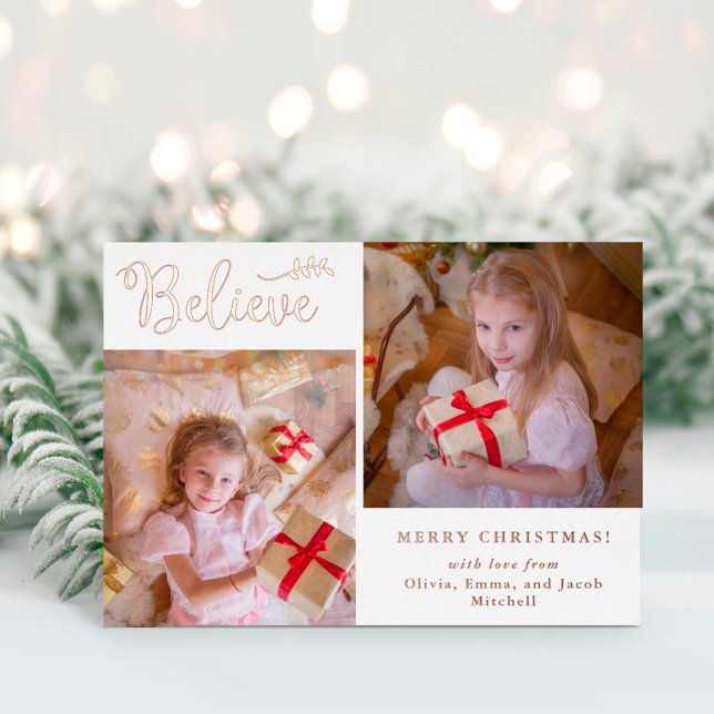 Tarjeta Festiva Con Relieve Metalizado Creer | Navidades Collage de fotos Rosa Oro (Subido por el creador)