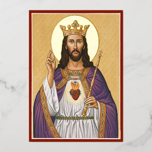 Tarjeta Festiva Con Relieve Metalizado Cristo Rey