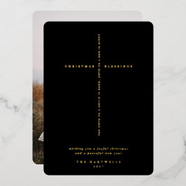 Tarjeta Festiva Con Relieve Metalizado Cruz de Escrituras Negras Foto