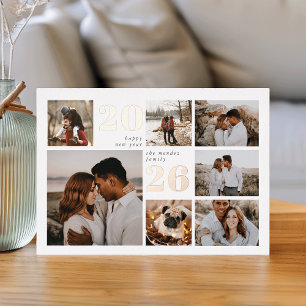 Tarjeta Festiva Con Relieve Metalizado Cuadrícula de Año Nuevo   Collage de fotos moderno