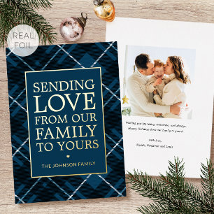 Tarjeta Festiva Con Relieve Metalizado Cuadro de Navidad Familia Foto Azul Oscuro Lujo Do