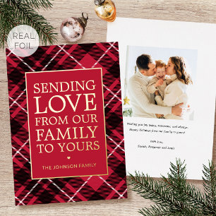 Tarjeta Festiva Con Relieve Metalizado Cuadro de Navidad Familia Foto Rojo Lujo Oro