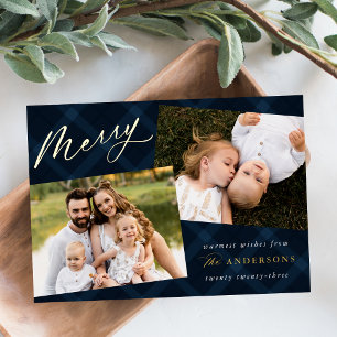 Tarjeta Festiva Con Relieve Metalizado Cuadro de Navy Brushed 3 Fotos