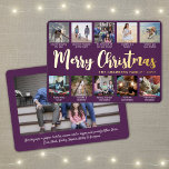 Tarjeta Festiva Con Relieve Metalizado Cualquier texto morado 11 Collage de fotos guión s<br><div class="desc">Envíe elegantes saludos alegres y comparta 11 de sus fotos favoritas con una tarjeta de vacaciones de Relieve metalizado morado y oro de collage de fotos personalizados. Todo el texto de esta plantilla es sencillo de personalizar para incluir cualquier texto, como Feliz Navidad, Felices Fiestas, Saludos de Temporadas, Saludos de...</div>