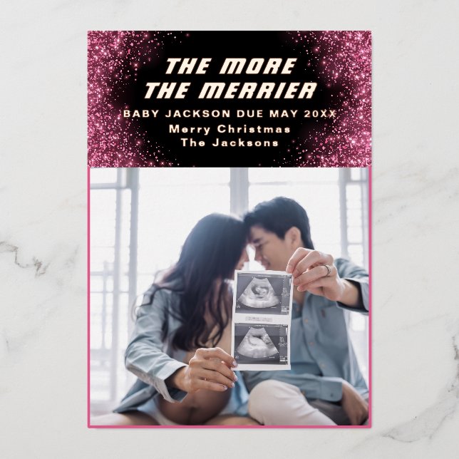 Tarjeta Festiva Con Relieve Metalizado Cuantos más, mejor 2 Foto Cumpleaños brillo rosa (Anverso)