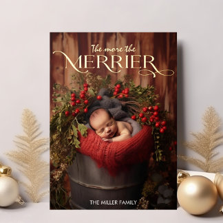 Tarjeta Festiva Con Relieve Metalizado Cuantos Más Mejor Tipografía Moderna de Navidad