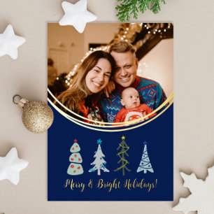 Tarjeta Festiva Con Relieve Metalizado Cuidados garabatos de árboles de Navidad