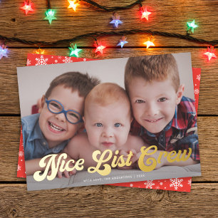 Tarjeta Festiva Con Relieve Metalizado Curiosa Curiosa Agradable Equipo De La Lista Feliz
