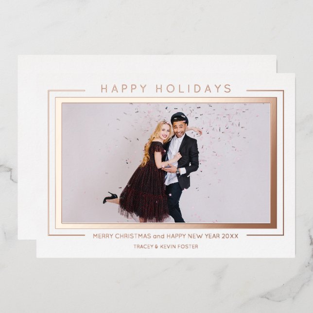 Tarjeta Festiva Con Relieve Metalizado Custom Photo Christmas Chic Simple Typography (Anverso/Reverso)