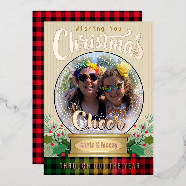 Tarjeta Festiva Con Relieve Metalizado Custom Photo Snow Globe Christmas  (Anverso/Reverso)