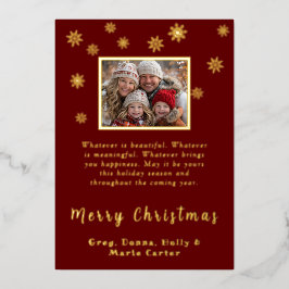 Tarjeta Festiva Con Relieve Metalizado Custom Photo Snowflakes Merry Christmas