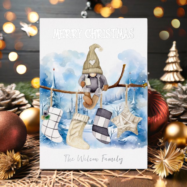 Tarjeta Festiva Con Relieve Metalizado Cute acuarela Winter Lady Gnome Feliz Navidad (Subido por el creador)