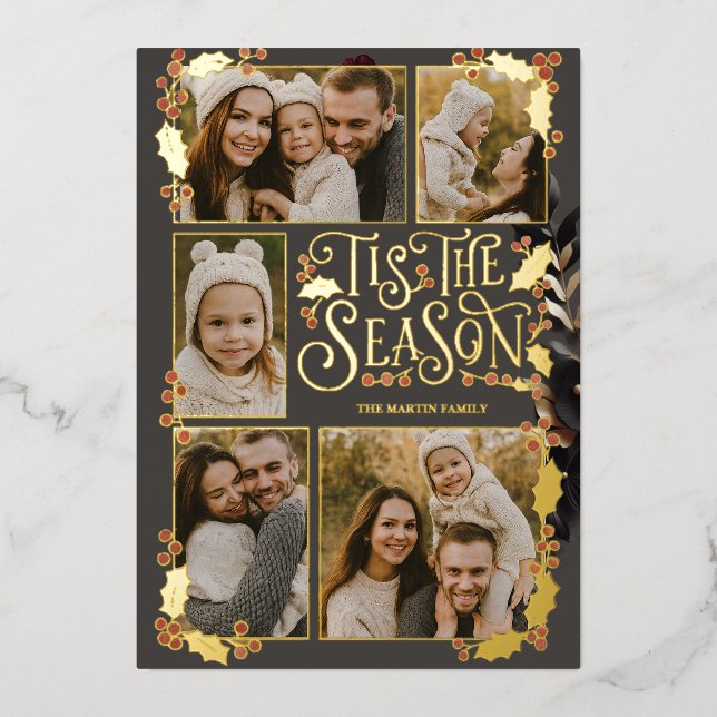 Tarjeta Festiva Con Relieve Metalizado Cute Berry Christmas  (Anverso)