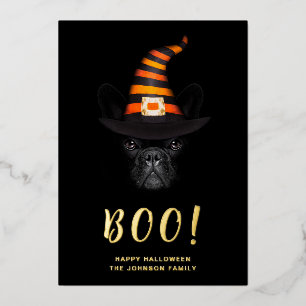 Tarjeta Festiva Con Relieve Metalizado Cute Boo Foto de Halloween en Oro
