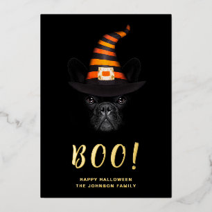 Tarjeta Festiva Con Relieve Metalizado Cute Boo Halloween Photo Gold