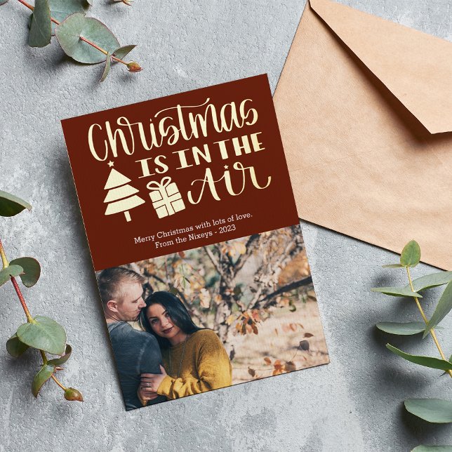 Tarjeta Festiva Con Relieve Metalizado Cute Christmas está en el aire Foto Hoja  (Subido por el creador)