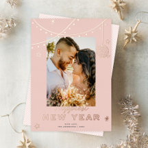 Cute Doodles Happy New Year Photo Blush Rose Gold