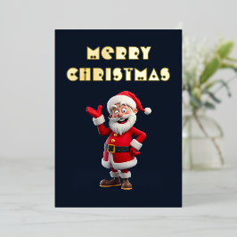 Tarjeta Festiva Con Relieve Metalizado Cute Jolly Santa Merry Navidad personalizada